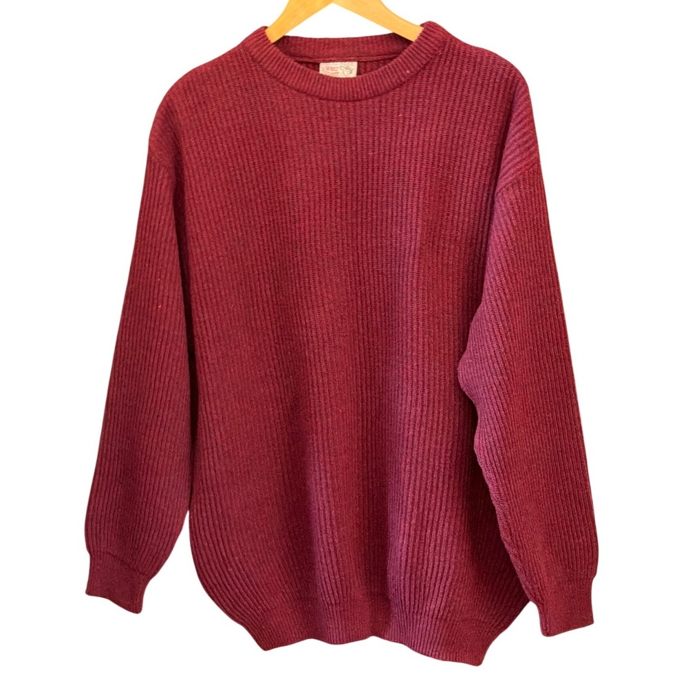 Vintage West Coast Wool Sweater Burgundy Ribbed Knit Grandpacore Dark Academia